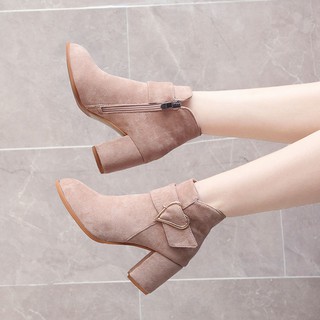 Giày bốt nữ cổ thấp giày boots nữ chất da lộn mềm mịn dễ phối đồ