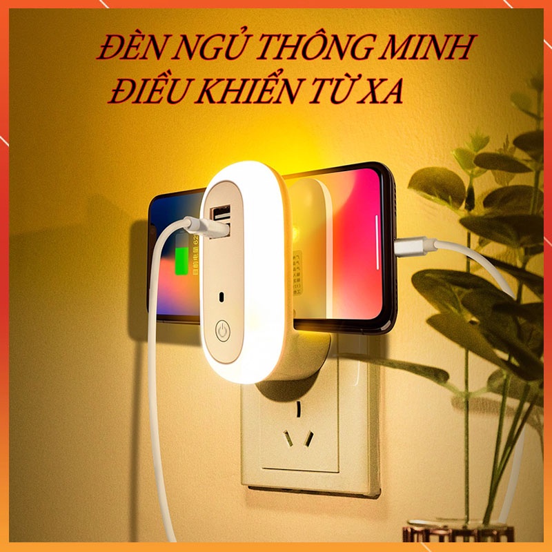 Đèn Ngủ Thông Minh Có Cổng Sạc USB  2021, Đèn Ngủ Oval Cắm Điện 10 Cấp Độ Sáng Điều Khiển Từ Xa Bằng remote-hẹn giờ