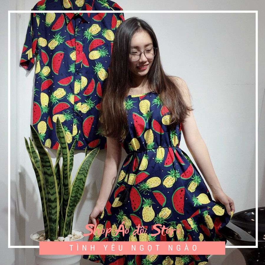 Bộ áo váy sơ mi cặp, đồ đôi nam nữ dễ thương, chất đẹp để chụp hình cưới, đi du lịch