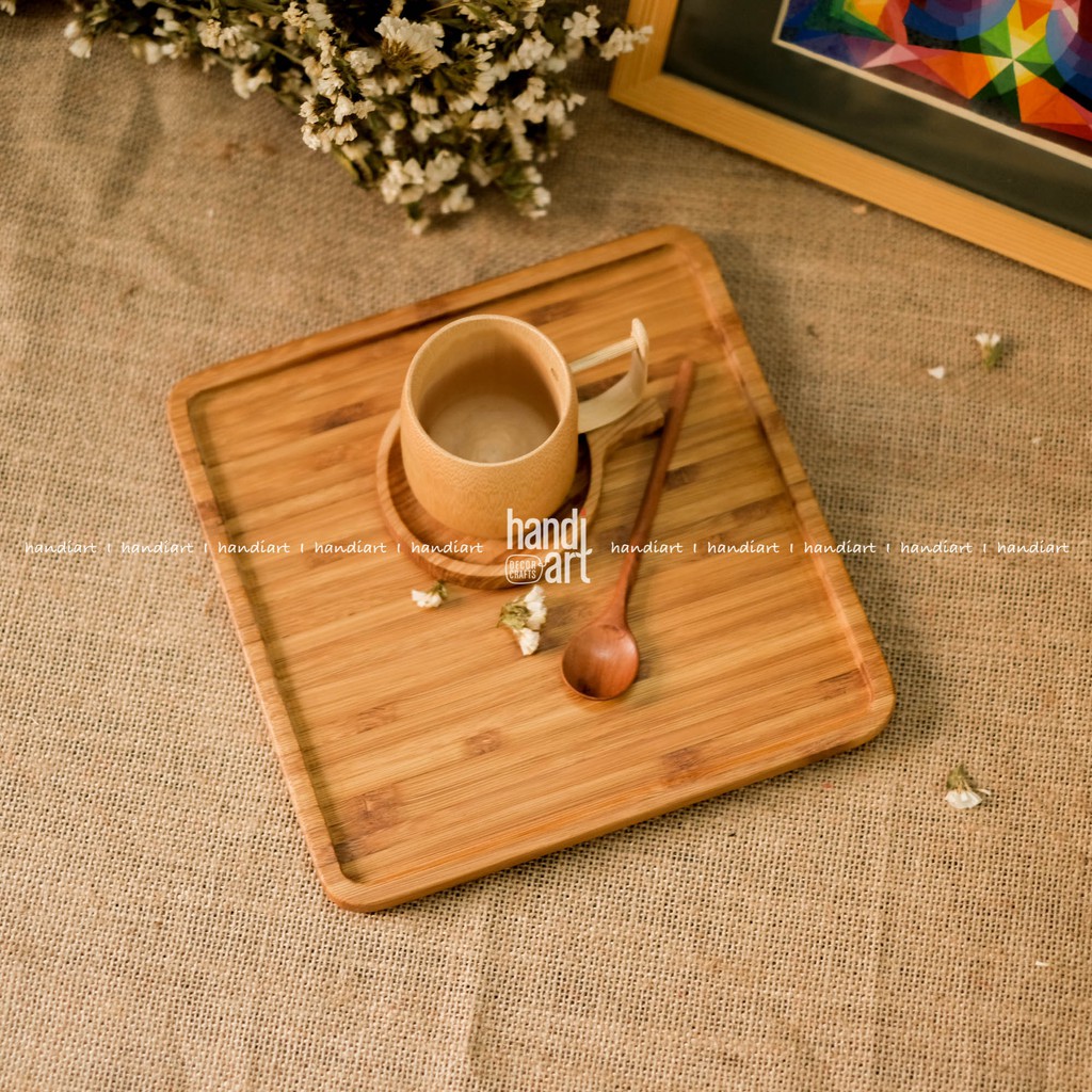 Khay gỗ tre hình vuông - Khay gỗ tre đựng thức ăn- bamboo wooden tray