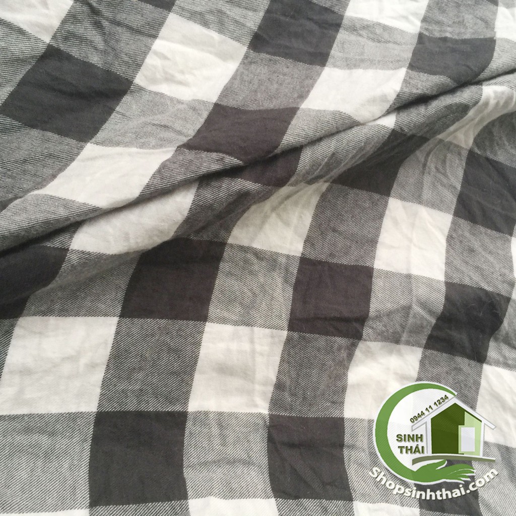 Vải cotton nỉ sọc caro trắng đen