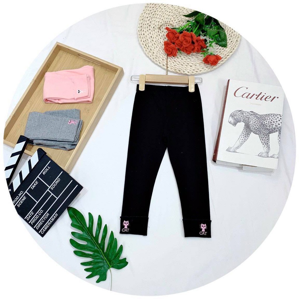 ✔️9-41kg✔️ Quần cotton len dày dặn ấm áp thêu mèo gập gấu, HÀNG CÔNG TY BAO NÉT