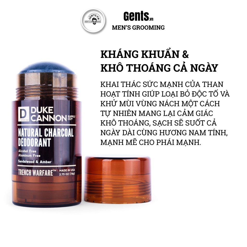 Lăn khử mùi nam Duke Cannon Aluminum-Free Deodorant 85g than hoạt tính tự nhiên, kháng khuẩn & khô thoáng cả ngày