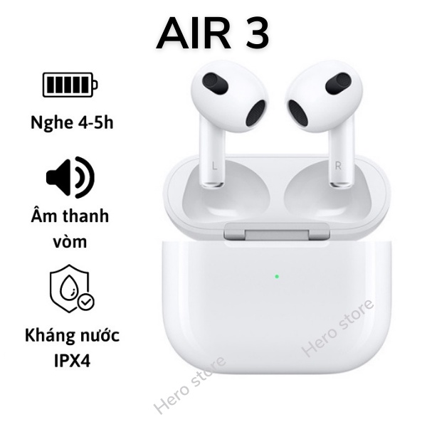 Tai nghe bluetooth Air 3 Đổi tên, Cảm Biến, Âm thanh vòm Phiên Bản Mới Nhất