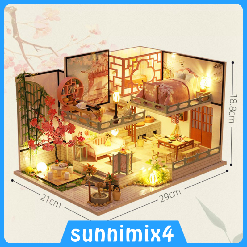 [H₂Sports&Fitness]3D Doll House Furniture Kits Mini Wooden Romantic Chinese Style Villa House