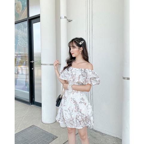 ĐẦM DỰ TIỆC TRỄ VAI WINDY DRESS VÀI THÊU HOA 3D NỔI