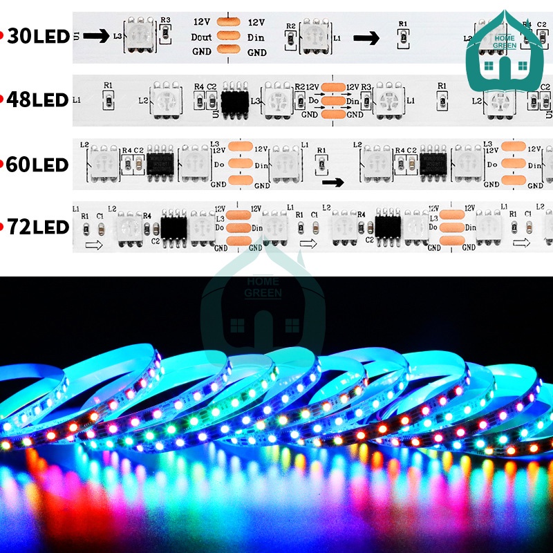 Dây đèn led đuổi ARGB WS2812B/2811 hiệu ứng sóng nhạc cuộn 5m 30, 60 led/m - cuộn 5m