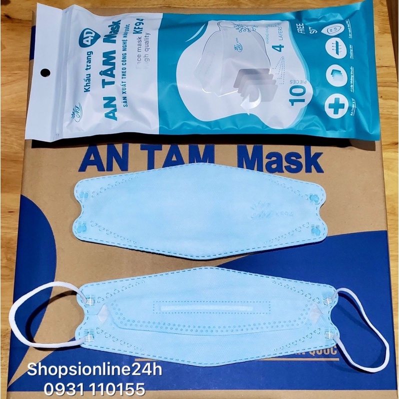 ✅ Thùng 300 cái khẩu trang kf94 An Tâm 4 lớp  màu  xanh da trời