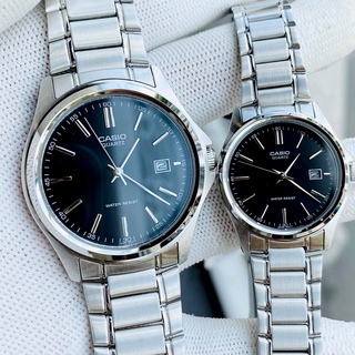 Đồng hồ đôi đẹp dây thép mặt đen Casio 1183A Bảo hành 1 năm Hyma watch