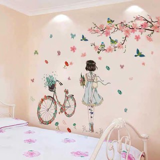 Decal dán tường Cô gái và hoa đào