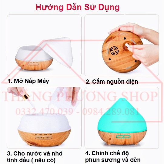 [BH 12 Tháng] Máy Tạo Ẩm, Máy Khếch Tán Tinh Dầu AROMA Hình Búp Sen ( Tặng Chai Tinh Dầu 10ml)