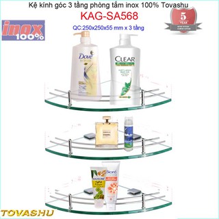 Kệ kính góc 3 tầng nhà tắm, kệ kiếng phòng tắm Tovashu KAG-SA568