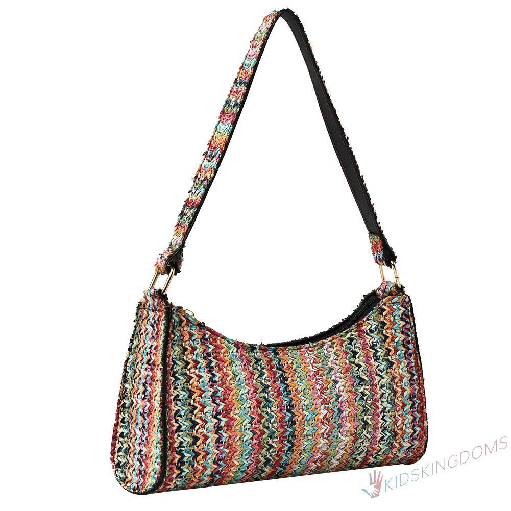 【Big Sale】Bohemian Women Straw Woven Shoulder Hobos Bag Beach Small Handbag Purse