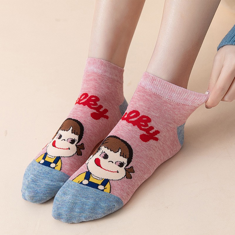 Tất cổ thấp nữ Dễ thương Vớ nữ cổ ngắn Cute Ngọt ngào in hình Hoạt hình Cô gái Nhật Bản Chất Cotton