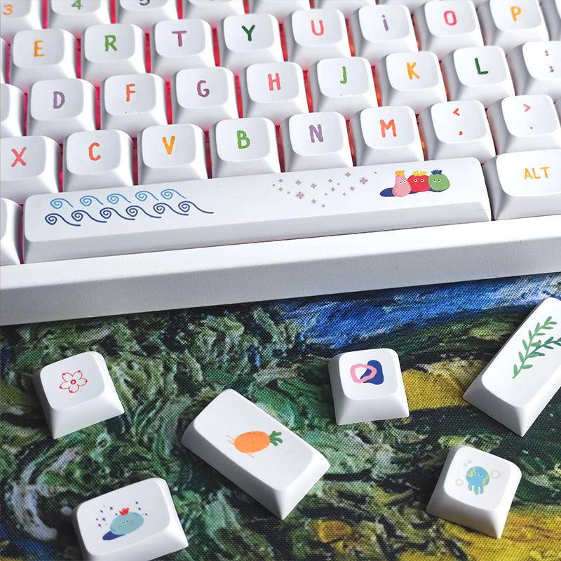 Summer Painting PBT Keycap XDA Profile Set Bộ 124 Nút Bàn Phím Cơ Gaming Màu Trắng Chất Lượng Cao