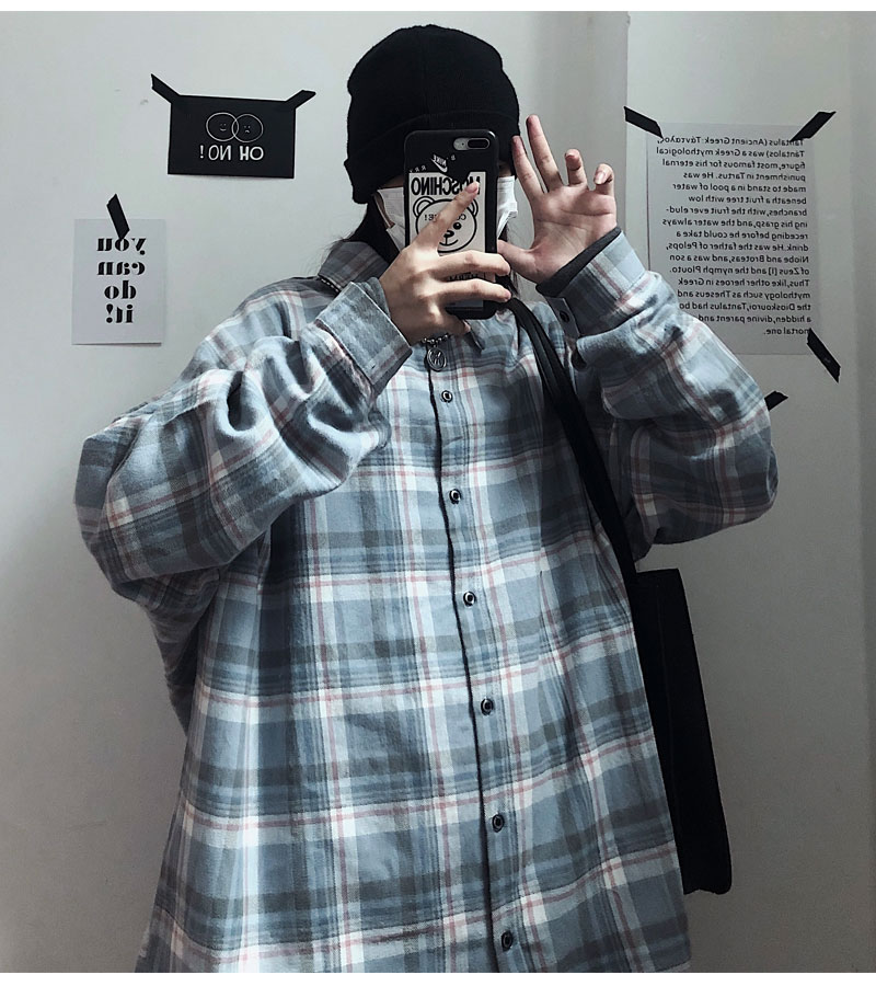Áo Sơ Mi Tay Dài Dáng Rộng Sọc Ca Rô Thời Trang Hàn Quốc 2289A Cho Nam Nữ