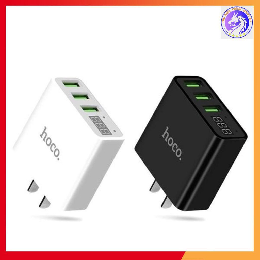 Củ sạc 3 cổng USB Hoco C15 có màn LED hiển thị đo dòng - Hàng Chính Hãng - Ổn định dòng cho Iphone/iPad/Android