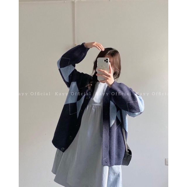 Áo khoác len cadigan trám xanh, trám be