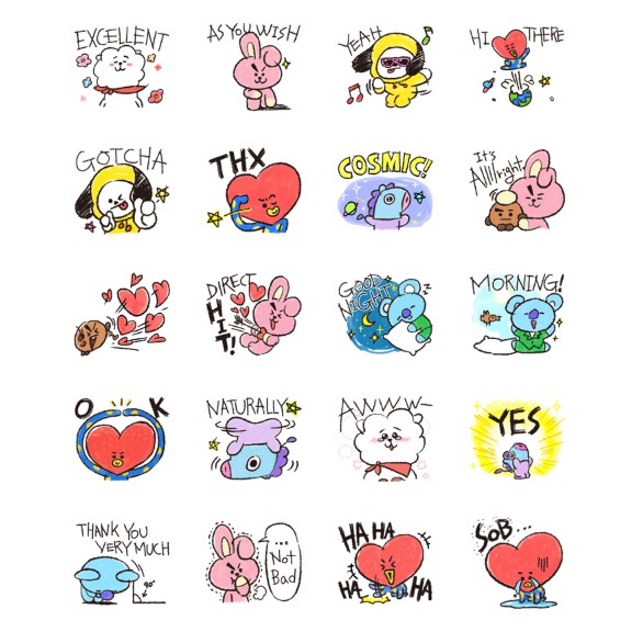 [SET 5] Bộ sticker 40 hình BTS, BT21 - LLD005