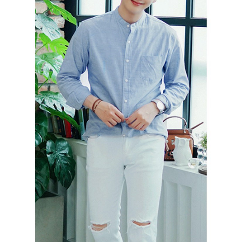 Áo sơ mi nam dài tay cổ trụ
