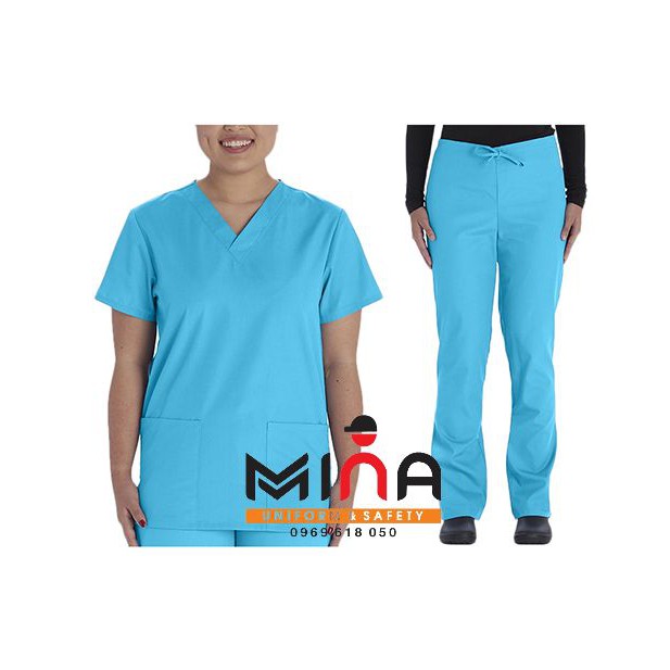 Bộ scrubs bác sĩ, quần áo y tế phẫu thuật - Màu Xanh lam (Có hình ảnh thực tế)