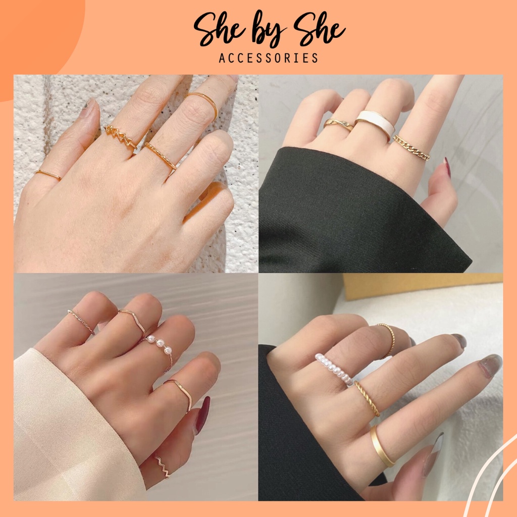 Set nhẫn nữ phong cách Hàn Quốc độc đáo, thời trang, cá tính  SHEBYSHE - N1