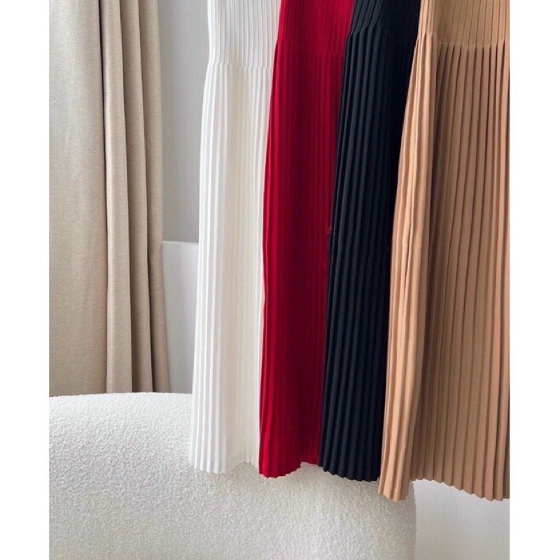 Chân váy dập ly xếp ly midi dáng dài chiết eo đi làm đi dạo cực hot