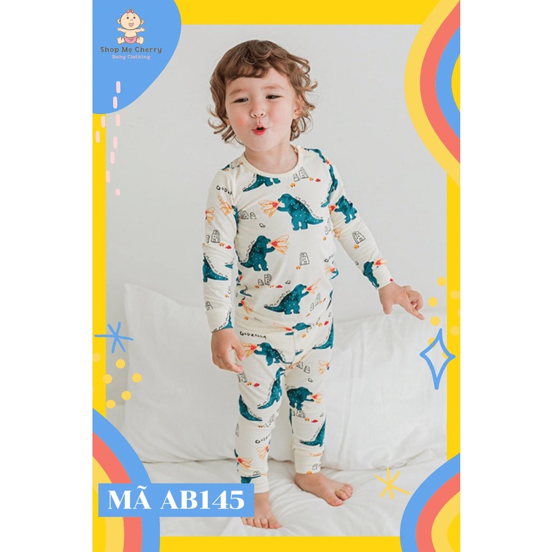 Bộ Thu Đông Dài Tay Cao Cấp Trẻ Em Của Hãng Cordii, Chất Thun Cotton Organic, Khủng Long Xanh