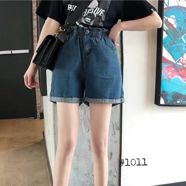 Quần Short Nữ Jean Lưng Thun Có Dây Kéo Size Nhỏ Đến Size Đại MS1011