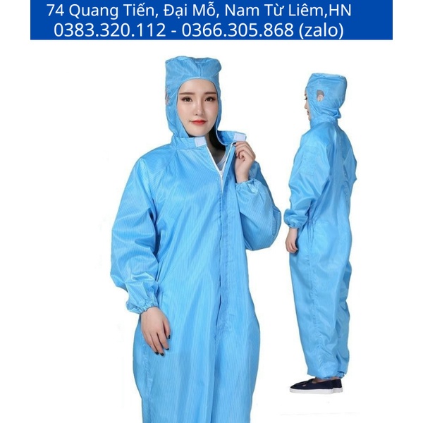 Quần áo Phòng sạch chống tĩnh điện Liền Thân có mũ. Giặt Được - Dùng Nhiều Lần.