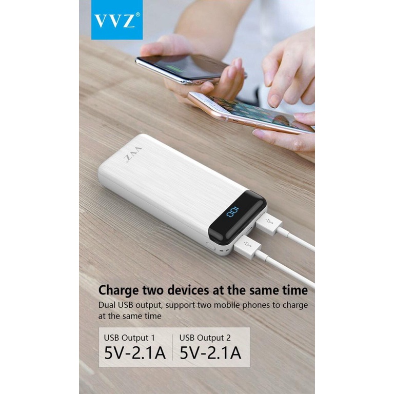 Sạc Dự Phòng 20000 mAh  Chính Hãng VVZ Công suất 2.1A Lõi Pin POLIMER LITHIUM Chuẩn Dung Lượng