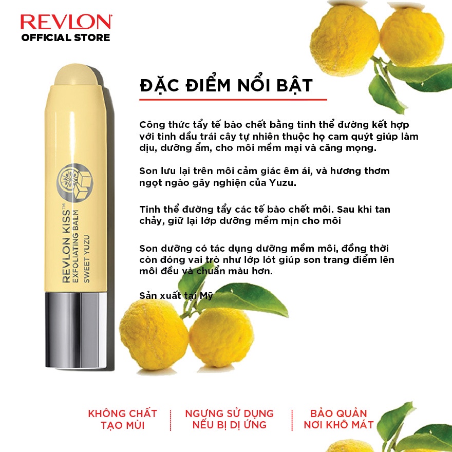 Son tẩy tế bào chết và dưỡng ẩm Revlon Kiss Sweet Citrus Exfoliating Balm - Hương Yuzu