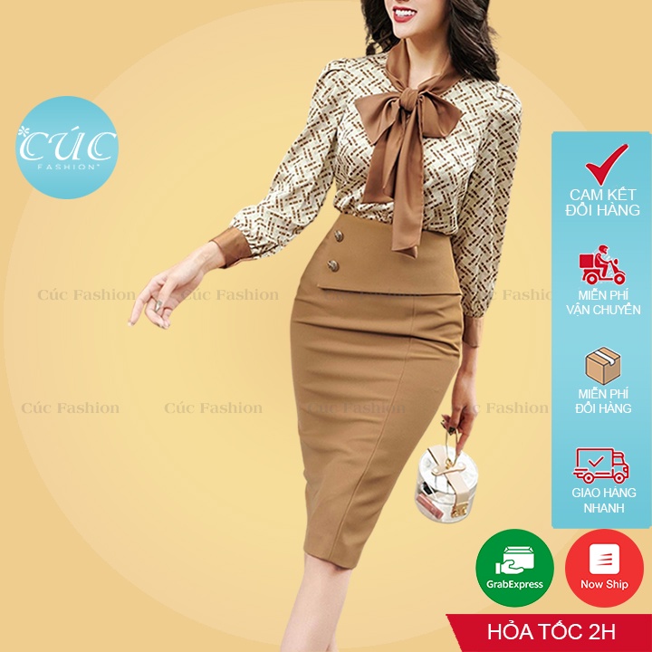 Chân váy bút chì CÚC FASHION đầm nữ ôm che bụng cao cấp dài qua gối đen xẻ thời trang công sở đẹp vạt chéo 2 cúc CV820