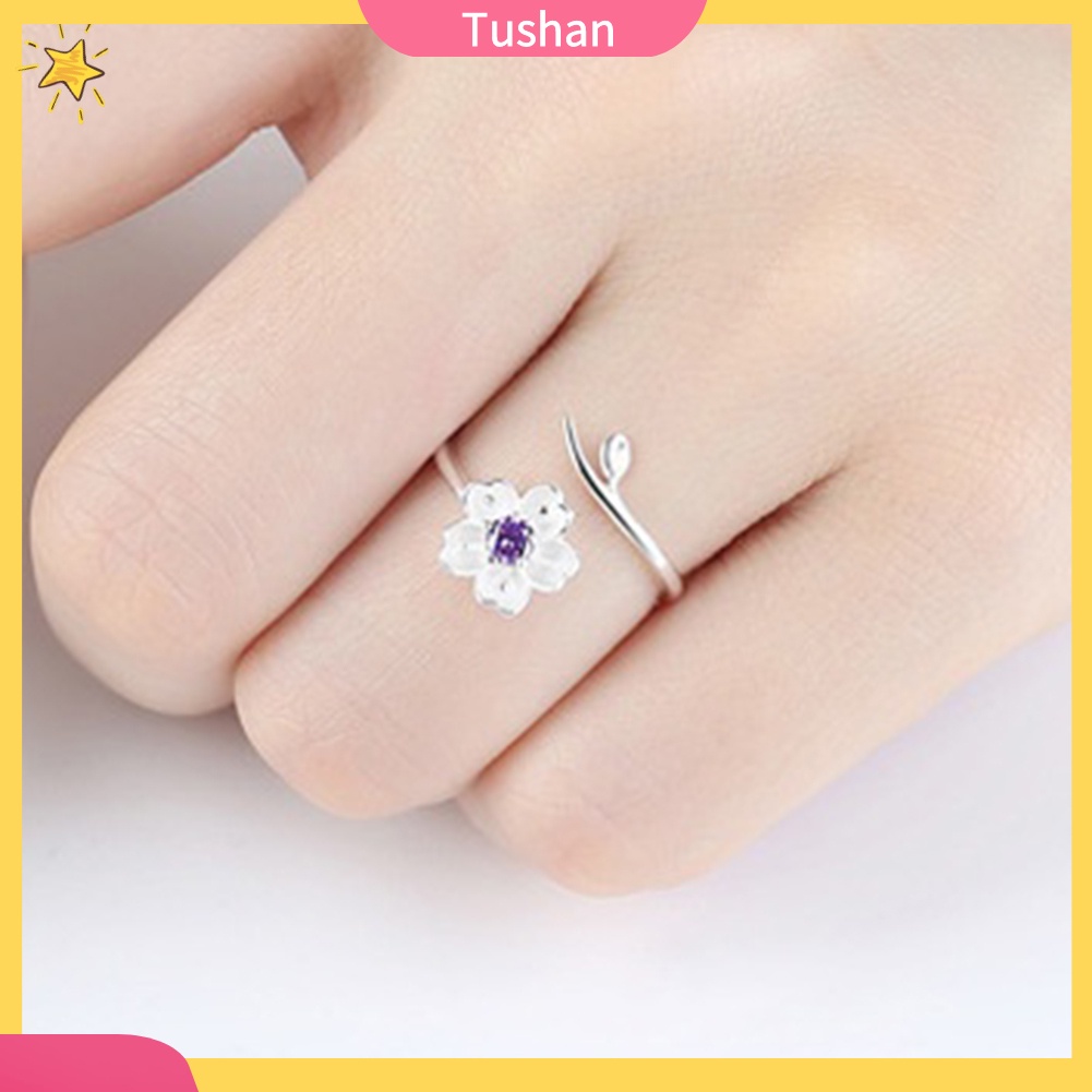 Nhẫn Hở Mạ Bạc 925 Hình Hoa Anh Đào Xinh Xắn