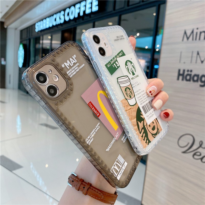 Fashion trend love photo frame Starbucks McDonald's Silicone mobile phone case for IPhone 11 Pro Max X Xs Max XR 8 7 6 6s Plus Soft Silk Leather TPU Back Cover