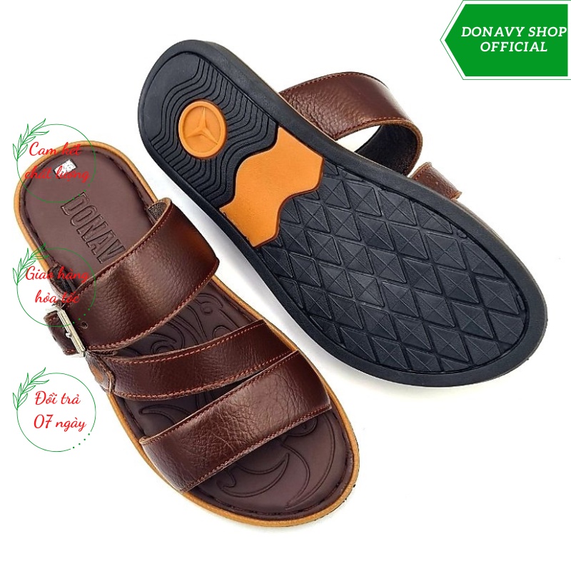 Dép Nam Da Bò 100% Thiết Kế 03 Quai Thời Trang - Đính Khuy Chống Gỉ D.3ql.