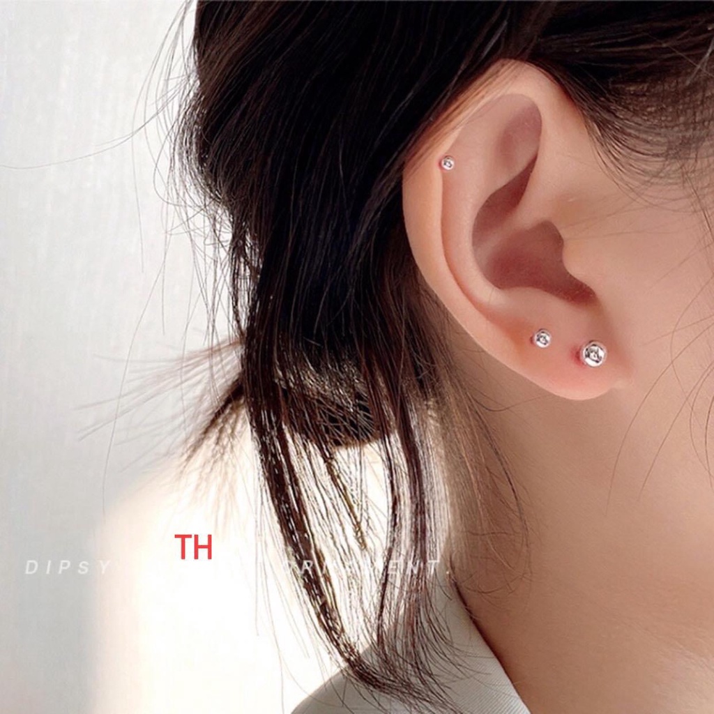 Bông tai nụ tròn chuẩn bạc ta nhiều size xinh xắn - Kho sỉ bạc Nhất Linh