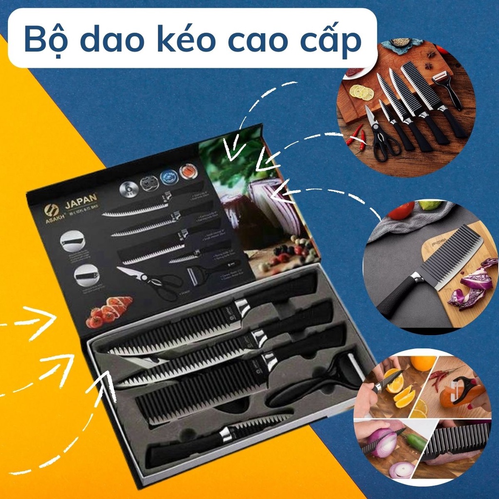 Bộ dao kéo 6 món cao cấp công nghệ nhật - Chính hãng sang trọng chuyên thái lọc thịt gọt hoa quả có hộp