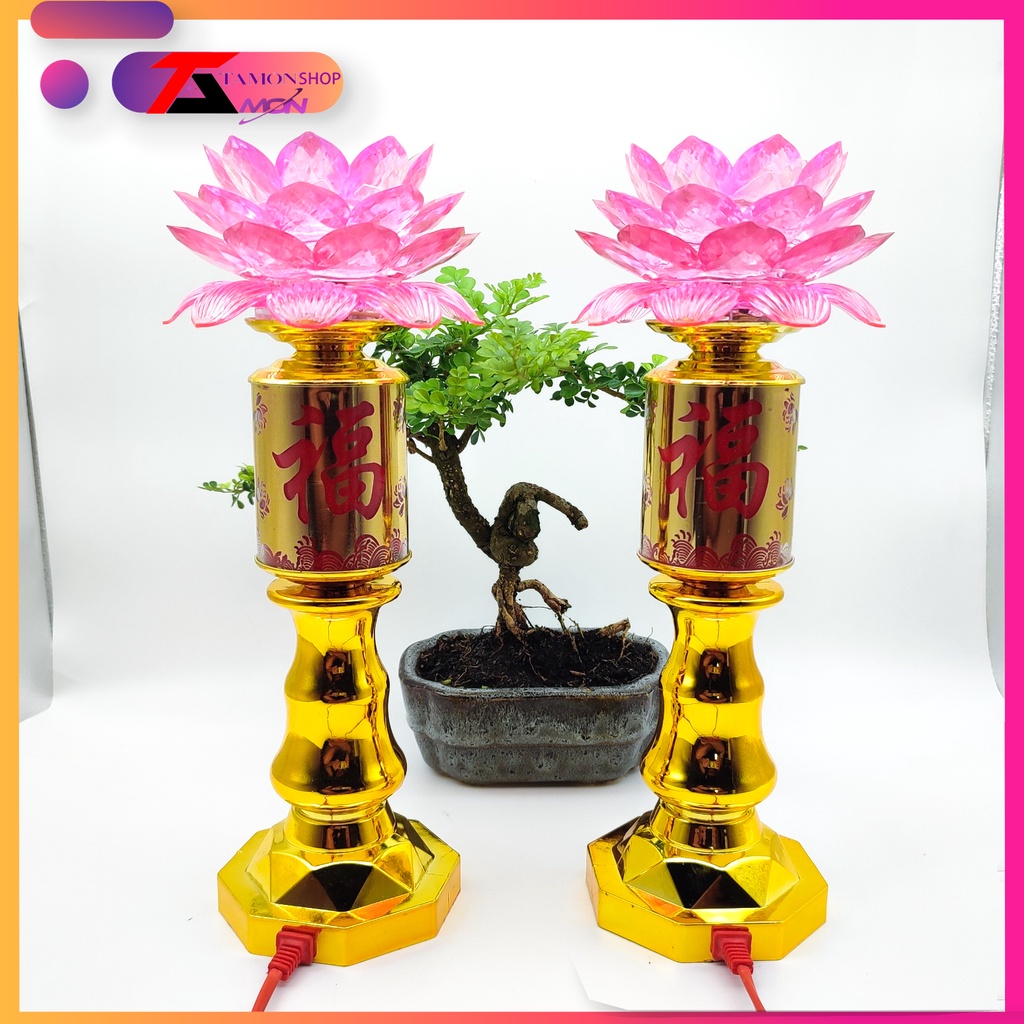 CẶP ĐÈN HOA SEN THÂN THỎI VÀNG, ĐÀI SEN THỜ CÚNG, SEN QUAN ÂM, ĐÈN SEN TƯỢNG PHẬT,