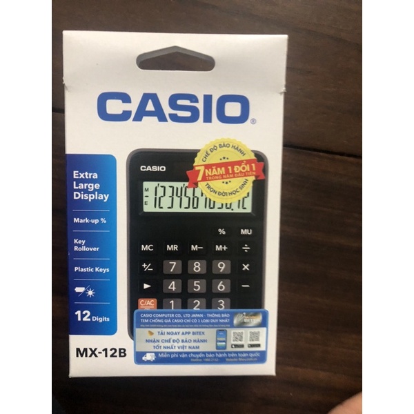 MÁY TÍNH CASIO MX-12B-BK BẢO HÀNH TRỌN ĐỜI 7 NĂM 1 ĐỔI 1 TRONG NĂM ĐẦU