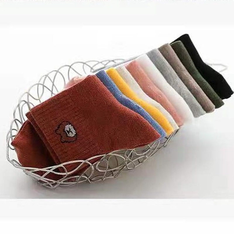 Tất cổ thấp thêu hình gấu nhiều màu tùy chọn phong cách Nhật Bản