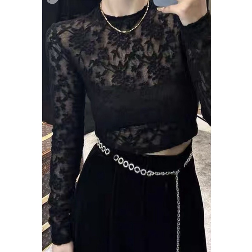 Áo Kiểu Tay Dài Phối Ren Hoa Thiết Kế Quyến Rũ Hợp Thời Trang