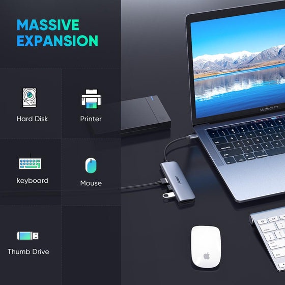 Thiết bị mở rộng Ugreen USB type-C to HDMI 4K30HZ / 3 cổng USB 3.0/SD/TF chính hãng 70410