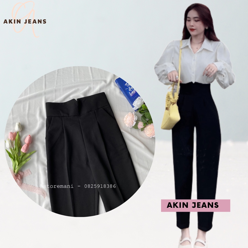 Quần Baggy Cạp Cao Akin Jeans Quần Tây Nữ Cạp V Khóa Sau Lưng Chất Vải Ruby Cao Cấp, Siêu Tôn Dáng, Bgcv