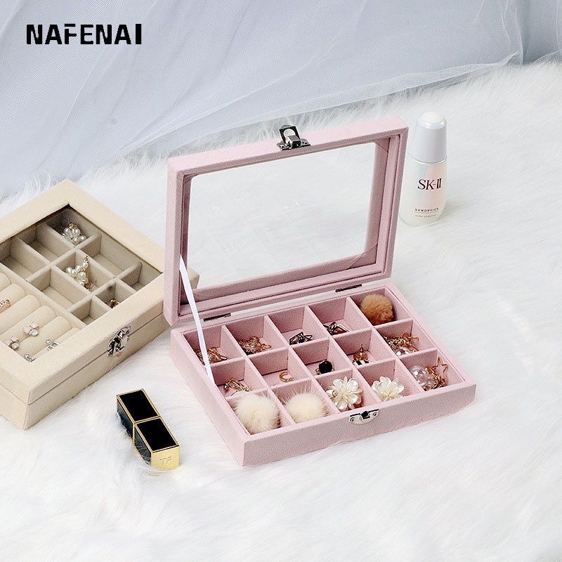 Hộp đựng trang sức NAFENAI chống bụi bằng vải flannel đơn giản tùy chọn màu sắc