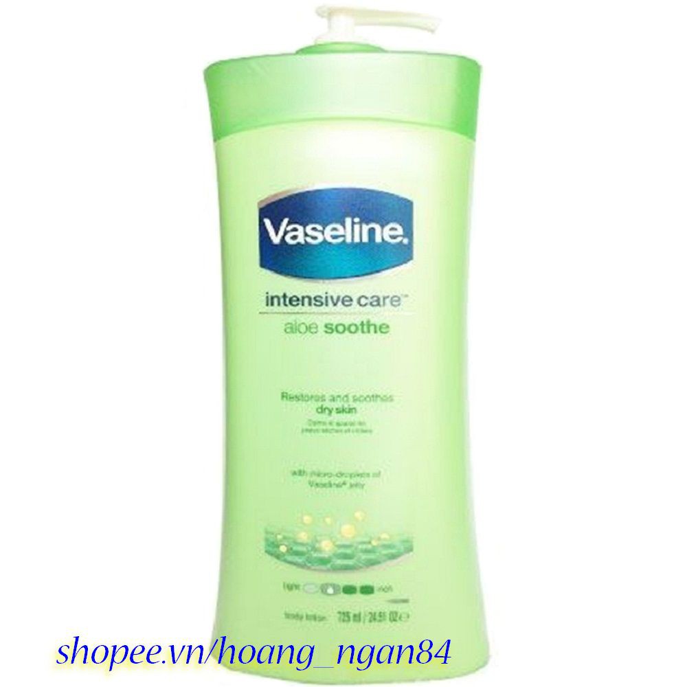 Sữa Dưỡng Thể 725ml Vaseline Làm Trắng, Sáng, Mịn Và Giữ Ẩm Da Intensive Care Aloe Soothe Chính Hã