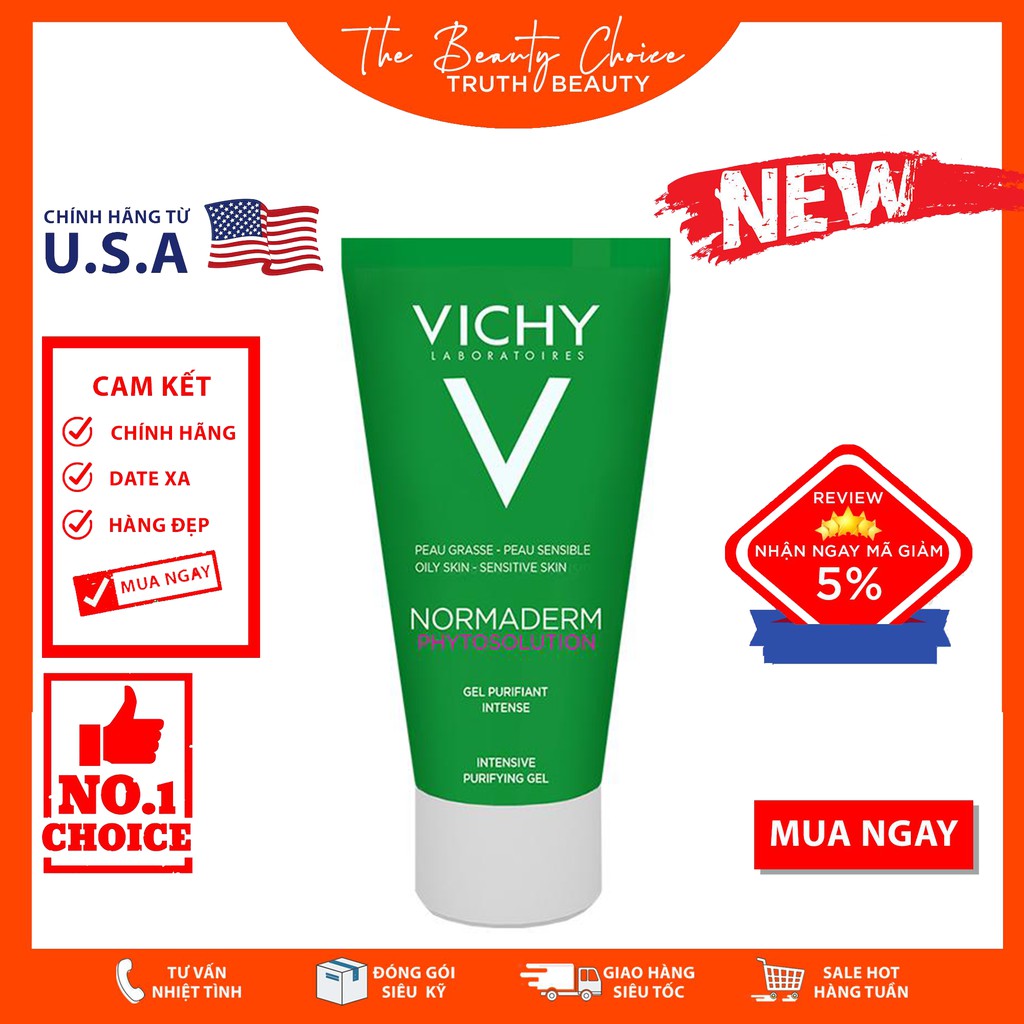Sữa rửa mặt cho da dầu, mụn Vichy Normaderm Phytosolution (50mL)