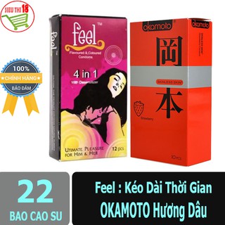 Bô 2 hộp, bao cao su Feel hộp 12 cái và bao cao su Okamoto, hộp 10 cái