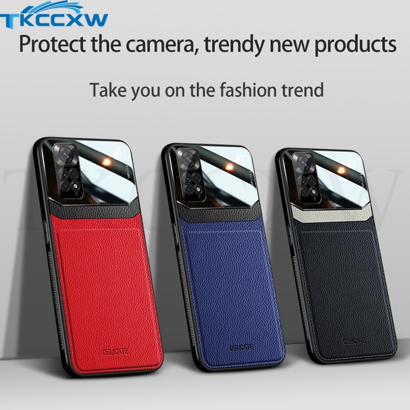 Ốp Điện Thoại Mềm Bằng Da Và Kính Plexi Sang Trọng Cho Xiaomi Redmi K40S K50 Pro Redmi Note 11T 11S 11E 11 Pro+ Poco M4