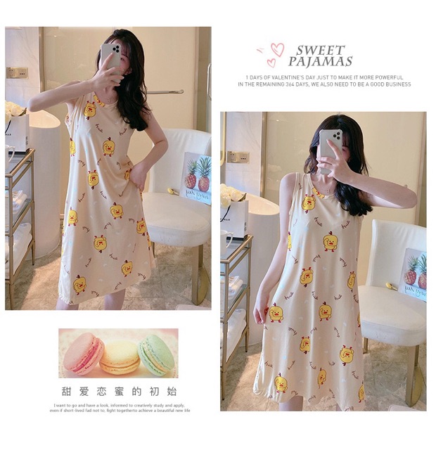 Váy Ngủ 💝 💝 Váy Ngủ Đẹp Dáng Dài Phom Rộng Cotton Mềm Mịn Họa Tiết Dễ Thương Lady Beauty